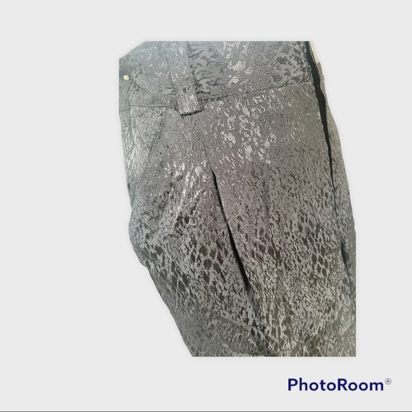 Anthropologie Black Satin Blend Animal Print Cropped Pants - Picture 2 of 5